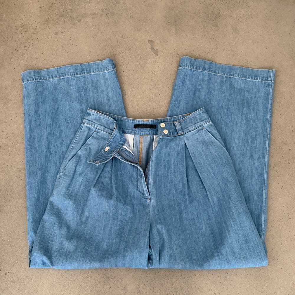 Jenni Kayne Denim Newport Trouser Wide Leg Jeans Minimalist Quiet Luxury Size 10